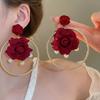 New Fashion Rose Blossoms Circle Pendant Earrings, Women's Personalized Creative Festival Party Accessories Zircon Gifts