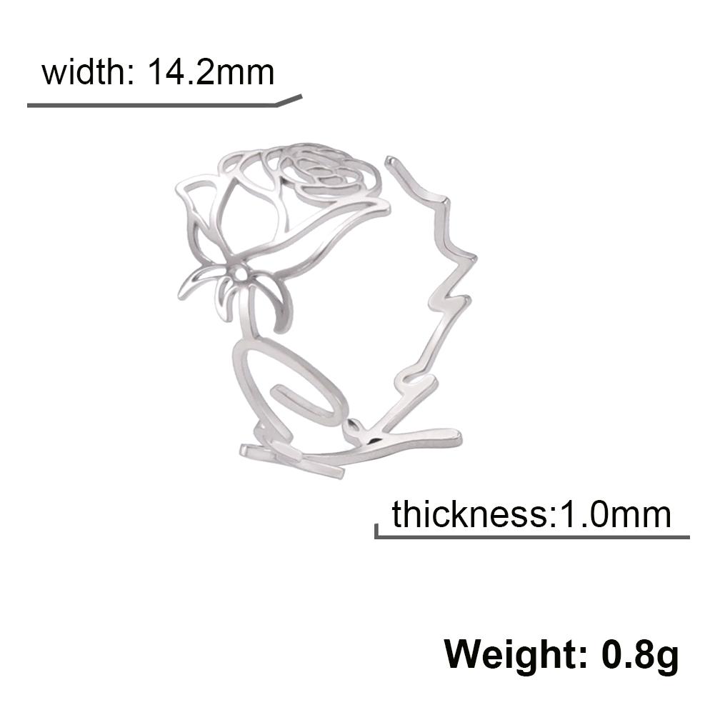 Teamer Customized Name Birth Flower Rings For Women Personalized Letter Open Ring Stainless Steel Rose Couple Rings Jewelry Gift