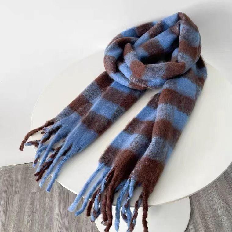 Korean Style Scarf Women's Mohair New Color Plaid Soft Solid Color Scarf Thickened Soft Girl Student Versatile Warm