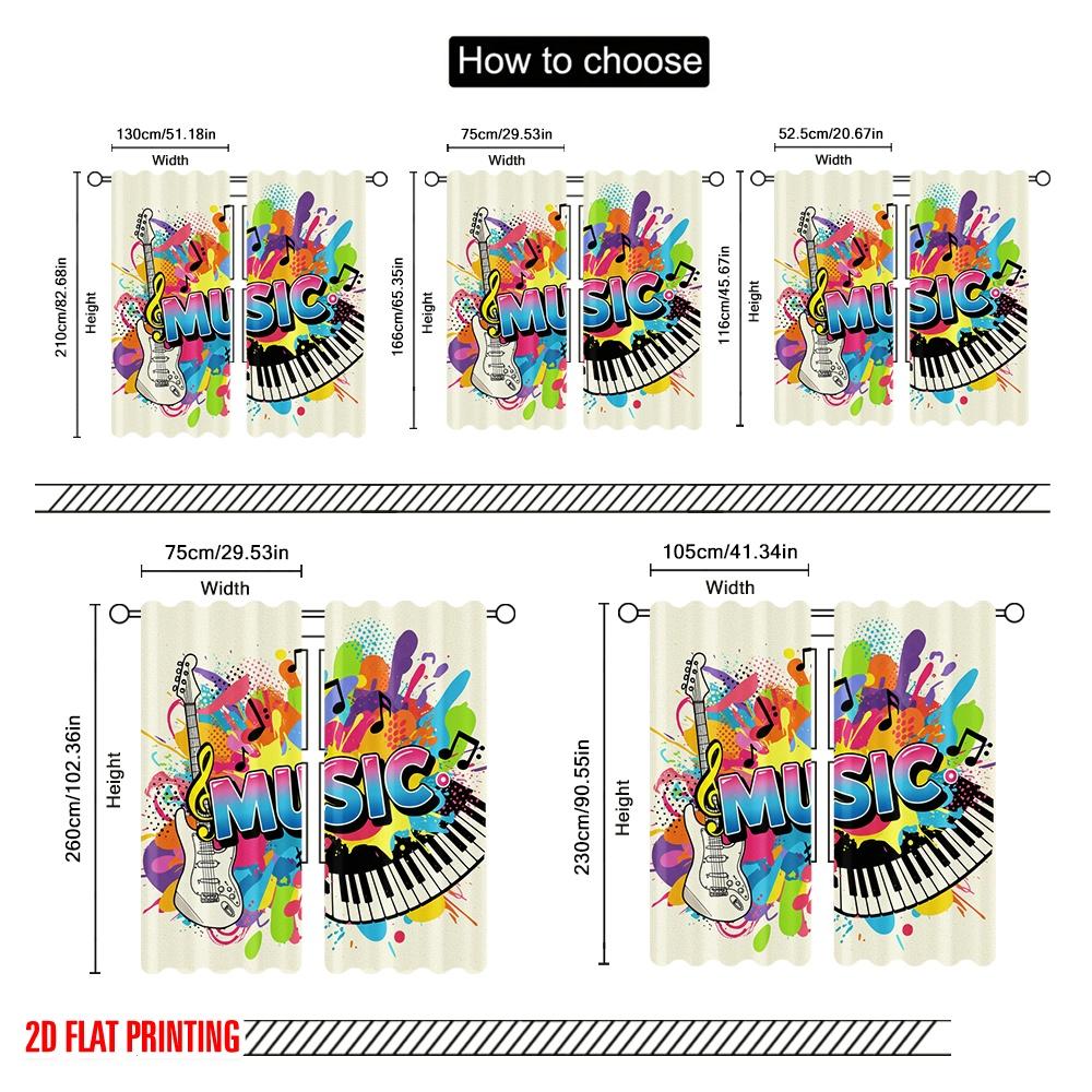 Set Of 2 Flat Printing Curtains Vibrant Music Festival Graphic Polyester Without Electricity Party Decorations Perfect Curtain