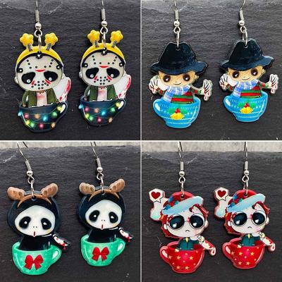New Halloween & Christmas Tree Teacup Doll Acrylic Pendant Earrings