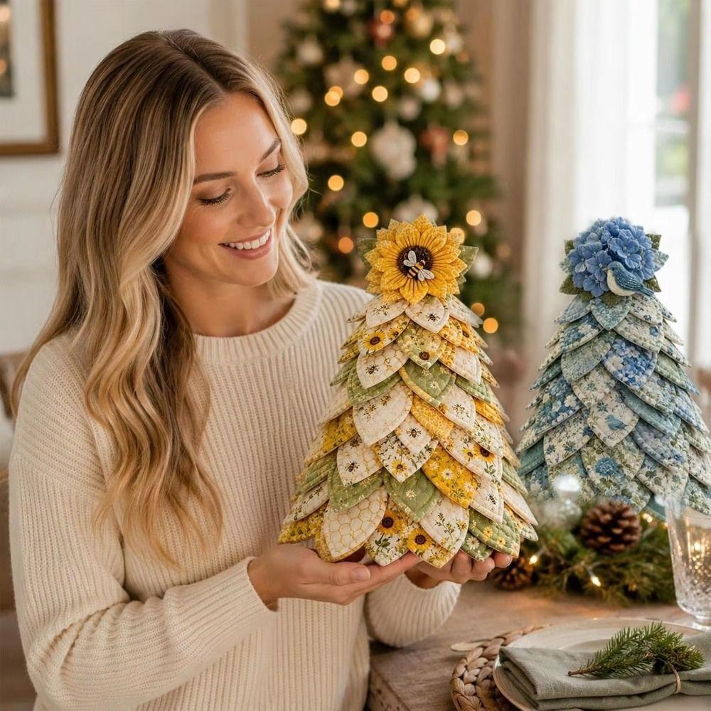 Pre Cut Fabric Quilted Christmas Tree Vintage Style 3D Tabletop Ornament Garden Decoration