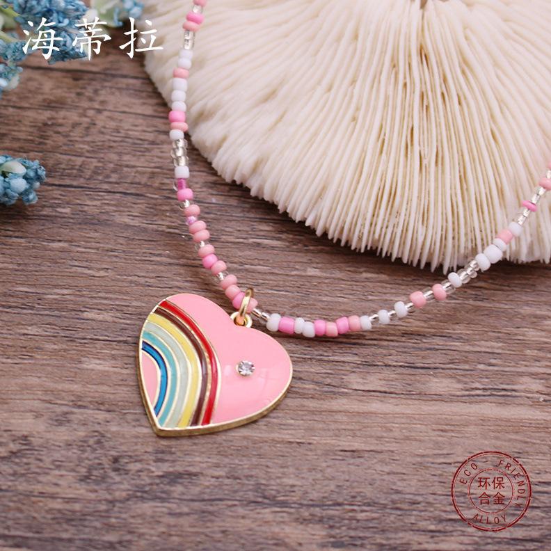 New Wear Colorful Dripping Love Beaded Necklace, Small Fresh Women's Simple Heart-shaped Small Pendant