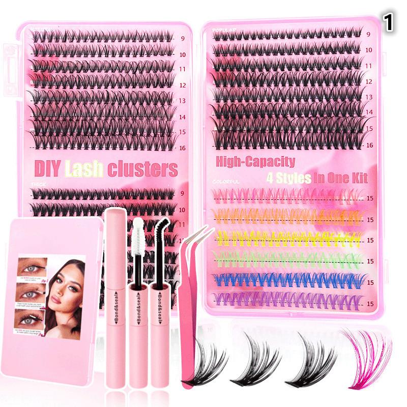 Colour Lash Clusters Set False Eyelashes Extensions Kit Bond And Seal Colorful Simulation Grafted Eyelashes Makeup Supplies