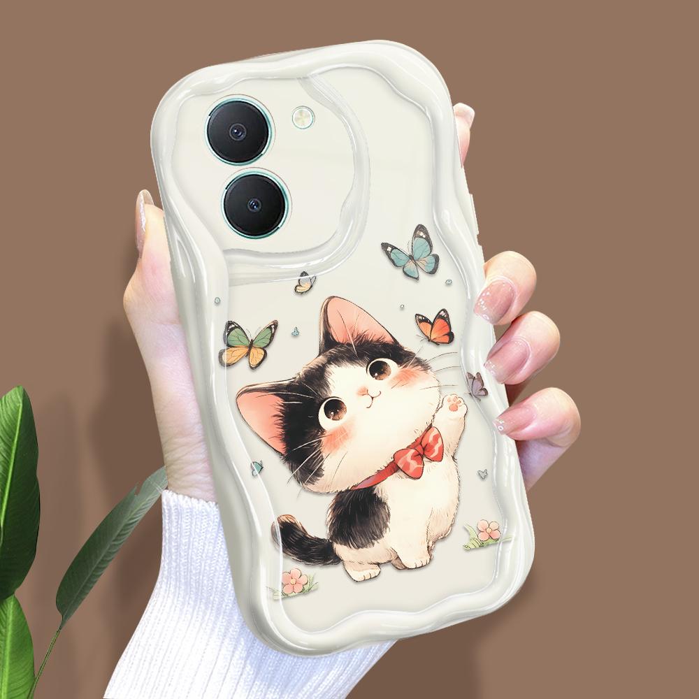 Niedliches Cartoon-Muster Creme Textur Gehäuse Wellenförmiger Rand Weiche Silikonhülle Telefonhülle für Vivo