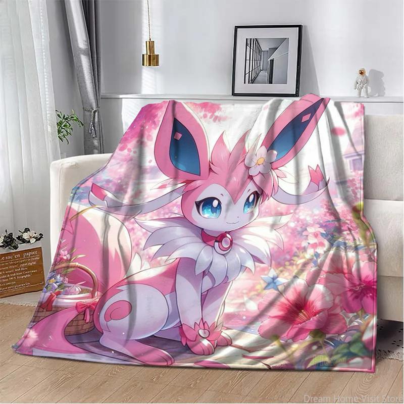 Japan Anime Pokemon Cartoon Eevee Soft Blankets,Warm Throw Blanket Comfortable Blanket for Picnic Beds Sofa Home Bedroom Kids