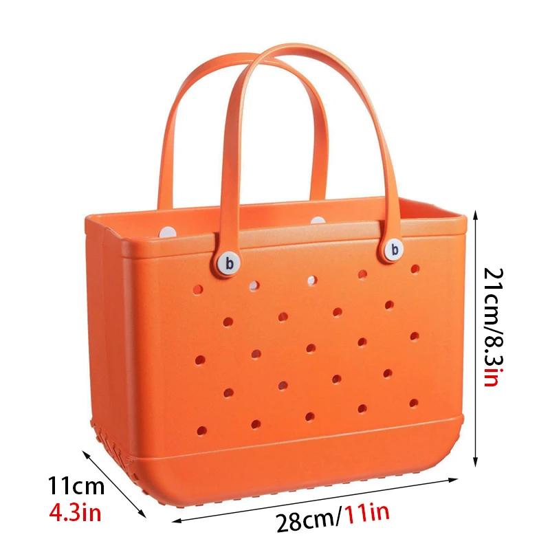 Durable Waterproof Beach Bag Storage Baskets Summer Rubber Tote Solid Color Jelly Beach Bags Sundries Organizer