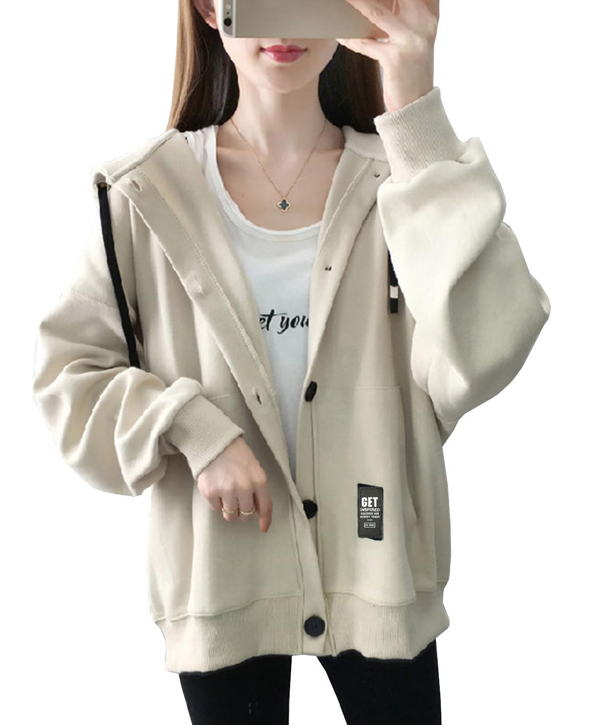 

EASTEMPO Весеннее Длинное Свободное Однотонное Худи Женское Больших Размеров, Рукав, Посадка, Легкое, Стильное, Цвет, Повседневное, Милое, (JP, Алфавит, L, Бежевый)