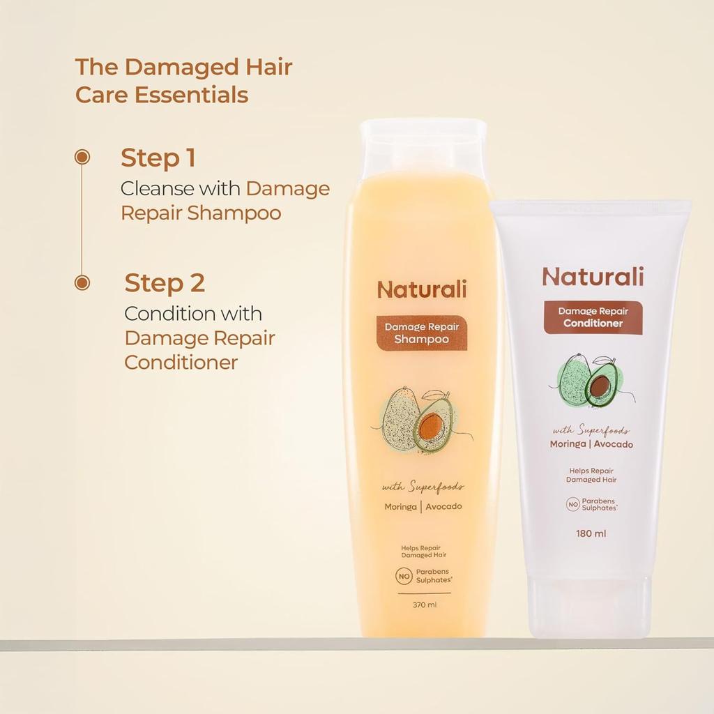 Naturali Damage Repair Shampoo For Dry Frizzy Hair Sulphate Free Shine Boosting Hydrating Care Paraben Free 200 ml