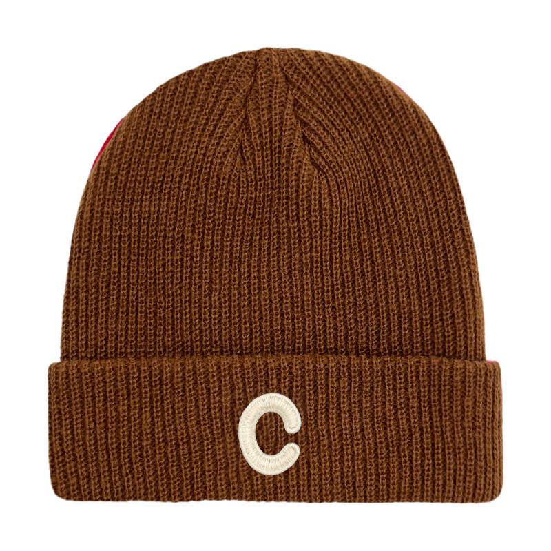 C Pattern Mens Knitted Hat Plain Solidcolor Windproof Cold Outdoor Winter Autumn