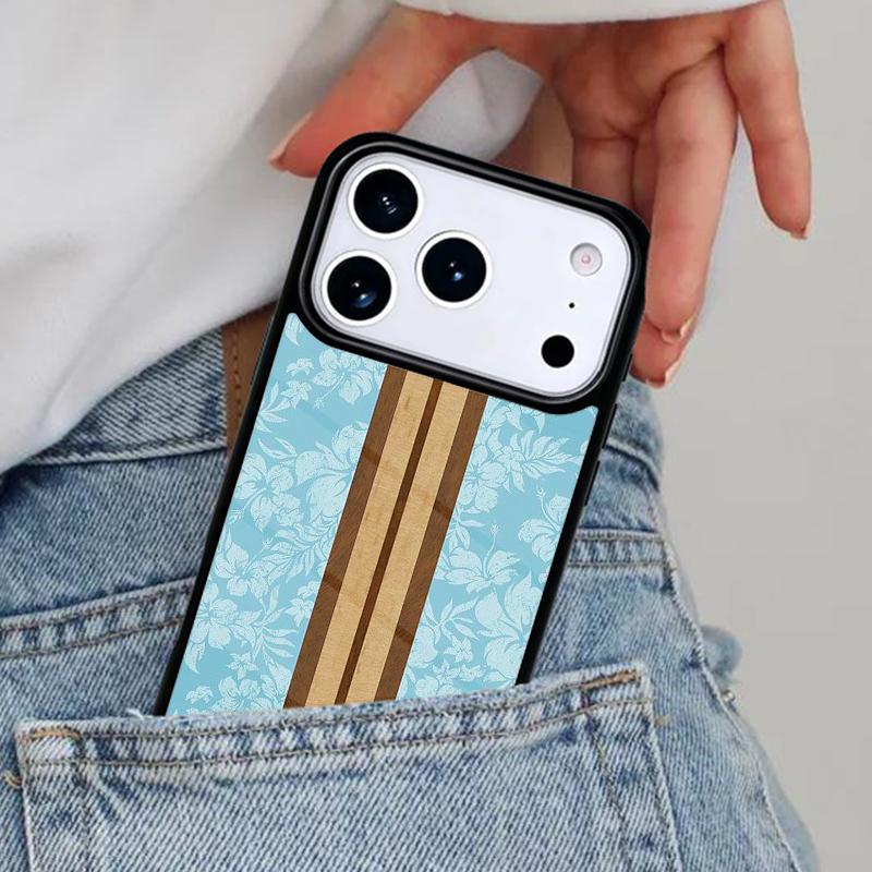 Hawaiian Faux Wood Surfboard Phone Case for iPhone 16e 15 14 13 12 17 Pro Max Plus Air 17pro Cover Coque