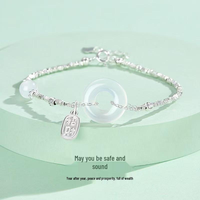 New Light Luxury Chinese Style Sterling Silver Chalcedony Bracelet for Women - Wealth Attraction & Auspicious Birthday Gift 3g Crushed Silver Chalcedony Bracelet