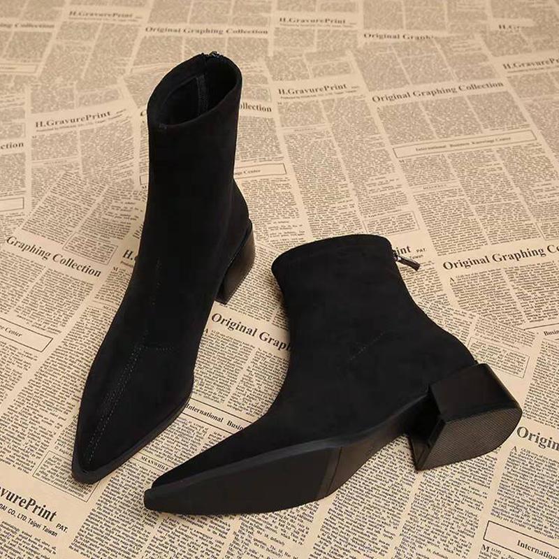 Fashion Leopard Women Ankle Boots Pointed Toe Suede Heeled Shoes Fashion Winter Woman Pumps 2025 New Designer Dress Mujer Chelsea Botas