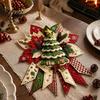 Artisan Fabric Christmas Decorations DIY Quilted Bow Sewing Craft Kit, Pre-cut Patchwork Sophisticated Crafting Set Set, Holiday Door Hanger for Wall