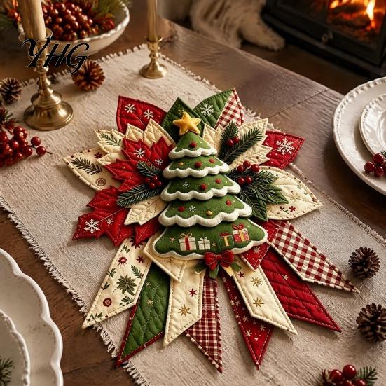 Artisan Fabric Christmas Decorations DIY Quilted Bow Sewing Craft Kit, Pre-cut Patchwork Sophisticated Crafting Set Set, Holiday Door Hanger for Wall