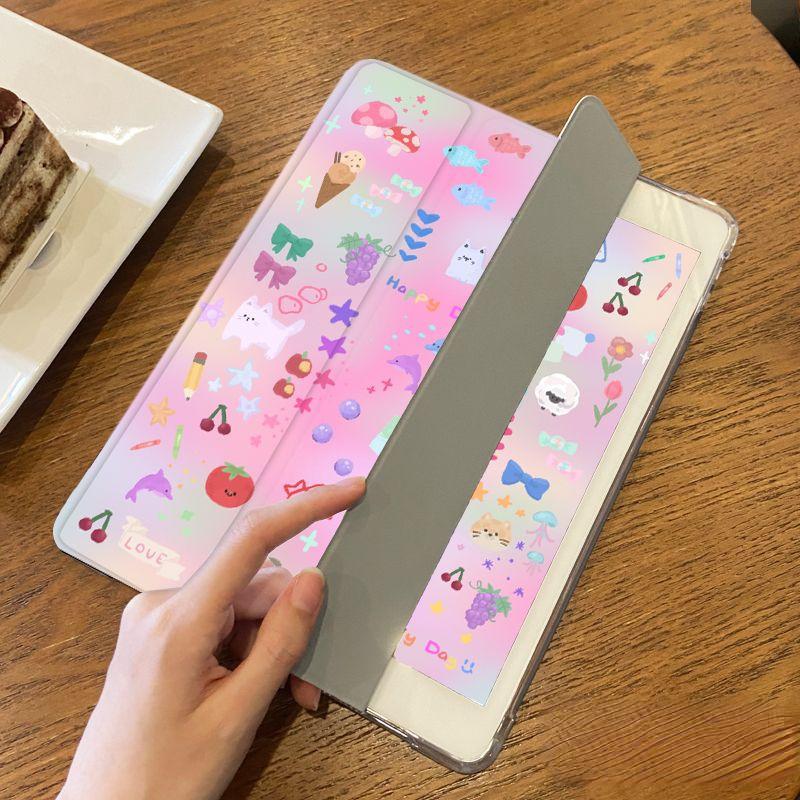 For iPad 2021 9th case Swoosh Cloudy Pattern iPad Tri-fold TPU Case for iPad 2022 10th Air5 10.9 mini6/5/4 with pencil holder