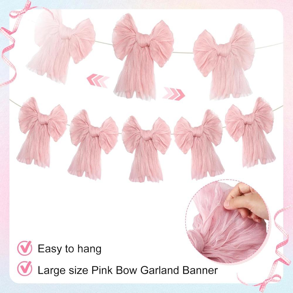 1 String of 5pcs Pink Bow Garlands Banner for Coquette Birthday Pink Bow Party Hanging Swirls Decoration for Wedding Engagement Graduation Party Decor