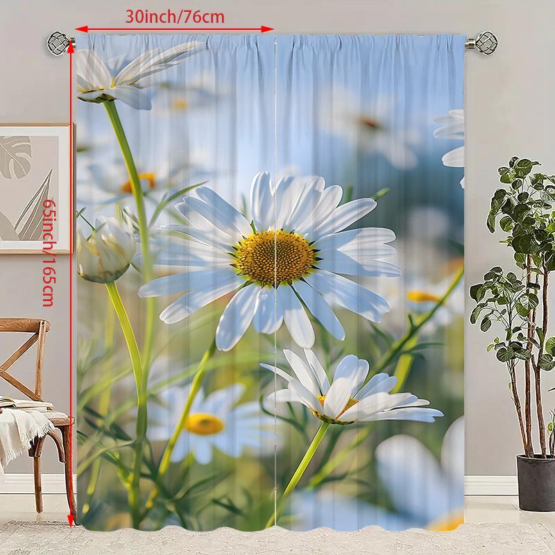 

2pcs- Healing Daisy polyester curtains, pole bag curtains 42*84, bedroom, living room, home room, party decoration 29Wx64L(75x166CM)x2