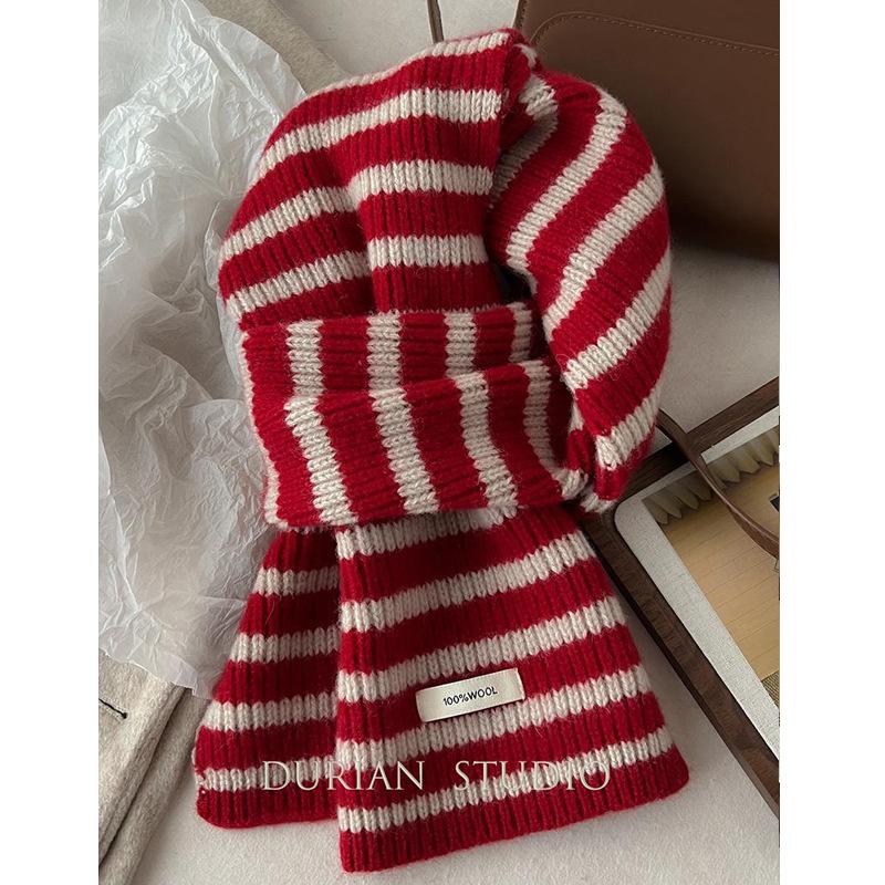 Winter Warmer Gestreifter Reiner Wollschal Koreanischer Stil Vielseitiger Strickschal
