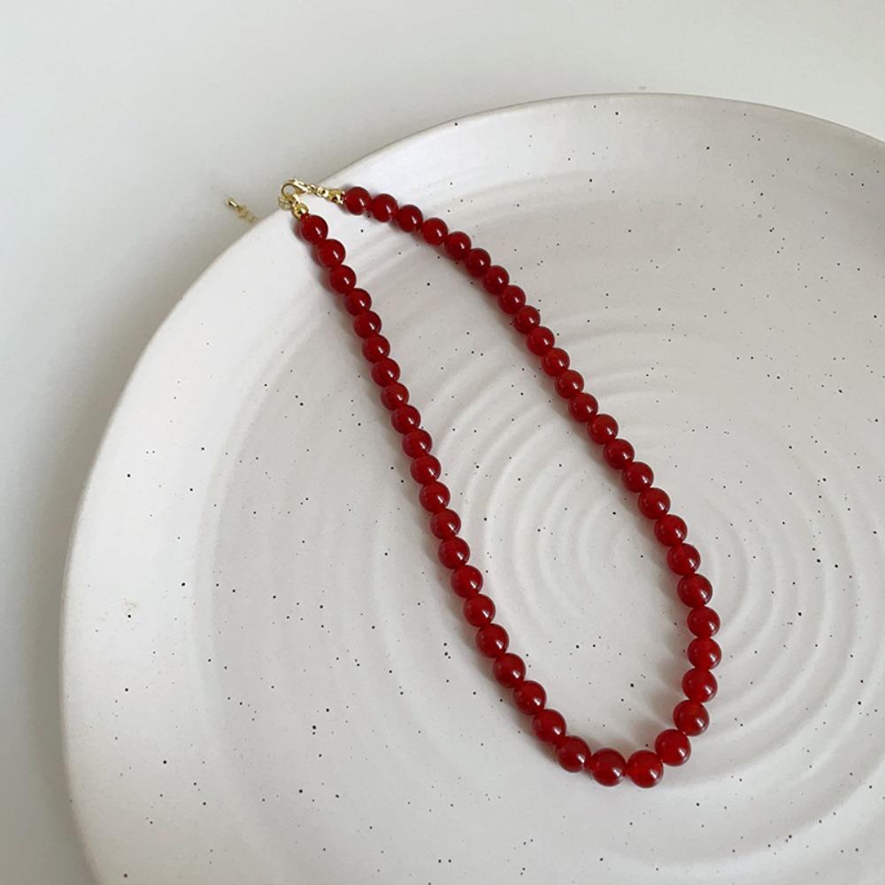Collane con Perline Rosse da 4/6/8/10 mm Collane a Girocollo Fatte a Mano con Perline Placcate Oro Pietre Naturali Agata Catena Clavicolare Ragazza