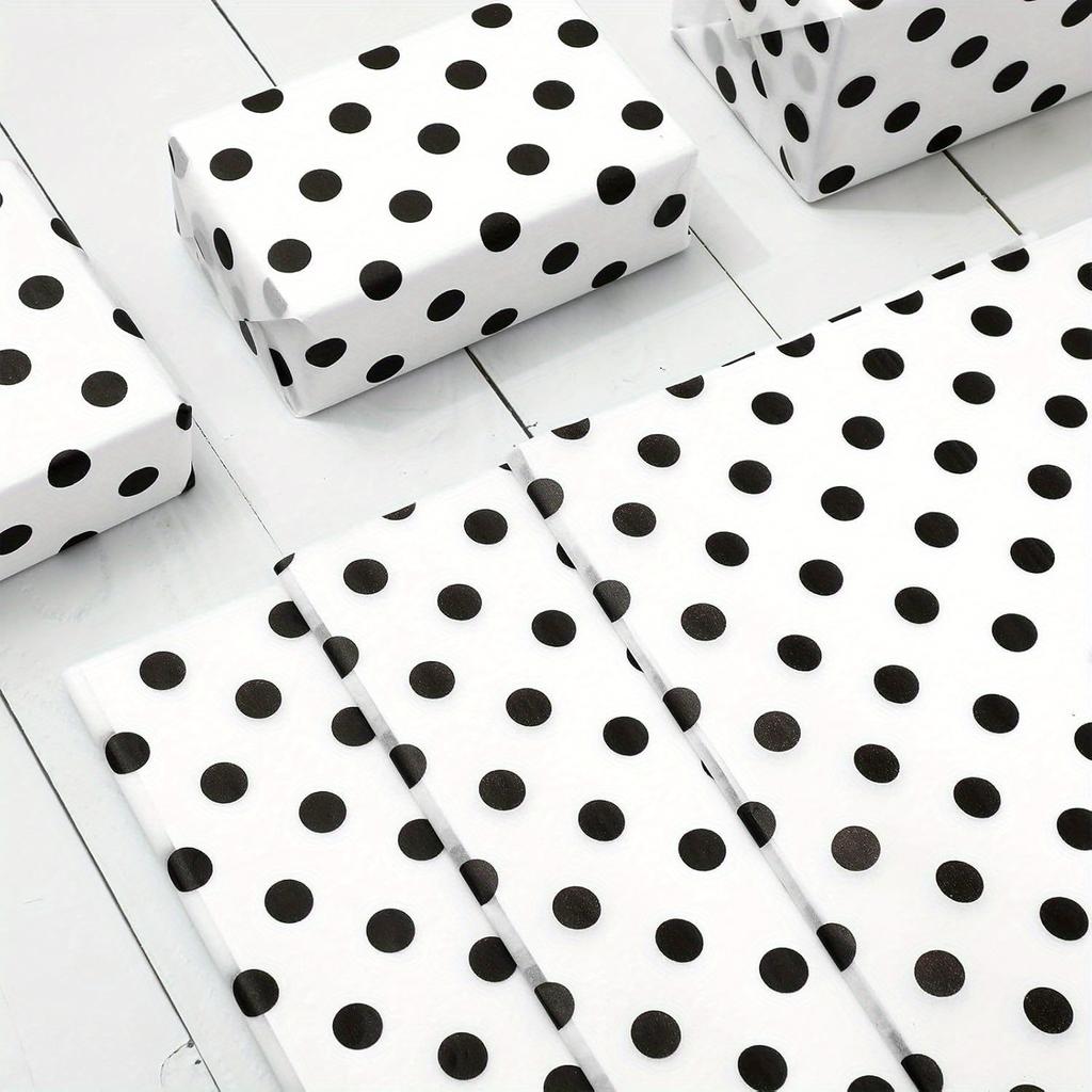 1set/ 50pcs Polka Dot Tissue Paper, Gift Wrapping Paper White Black Art Paper, Birthday Gift, Gift Party DIY Crafts 14 X 20 Inches