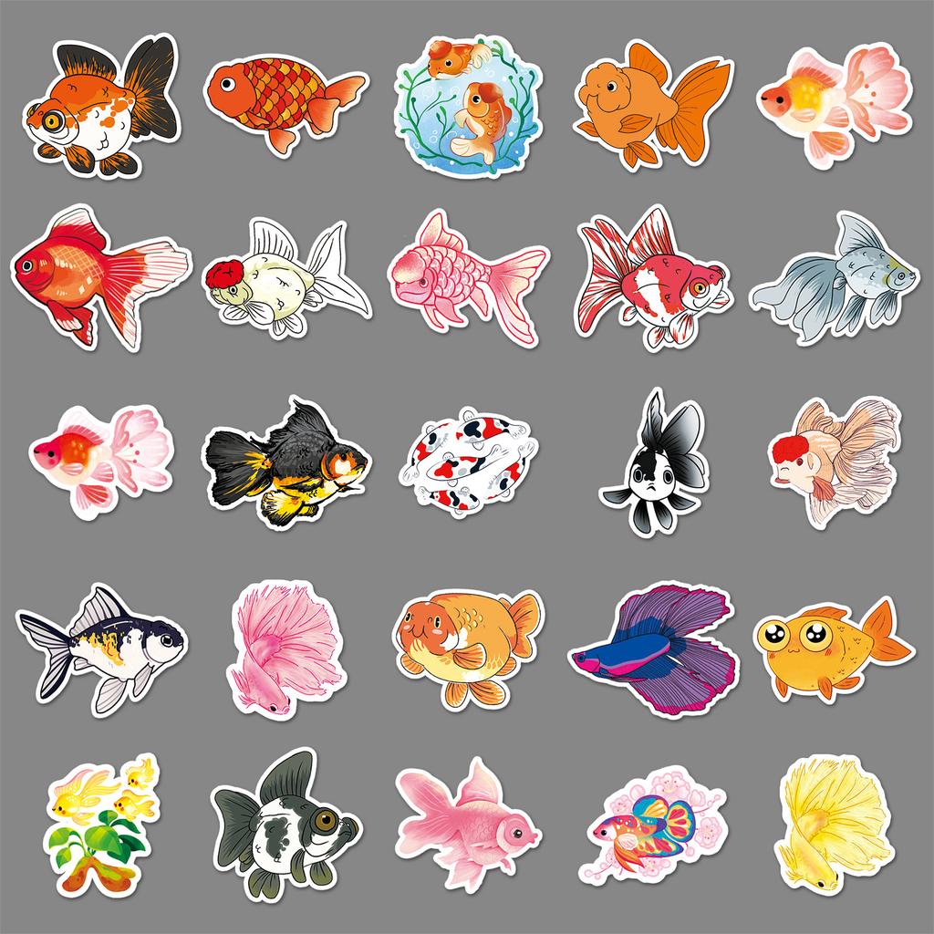 50 Goldfish Doodle Personality Cartoon Cute Animals Children DIY Skateboard Suitcase Stickers Waterproof
