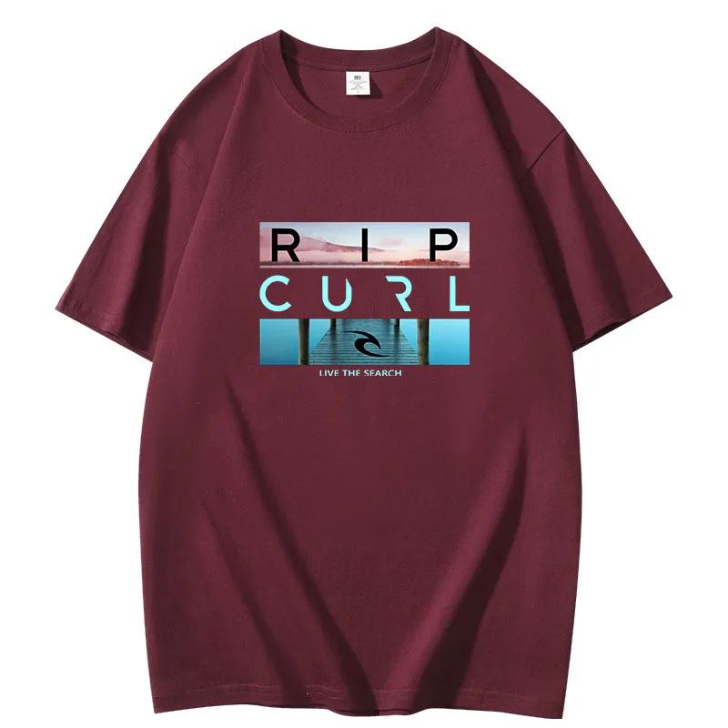 Venta Rip Live the Search Beauty Curl Logo camiseta para hombre verano increíble calidad 100% algodón blanco Top camisetas nueva camiseta para hombre