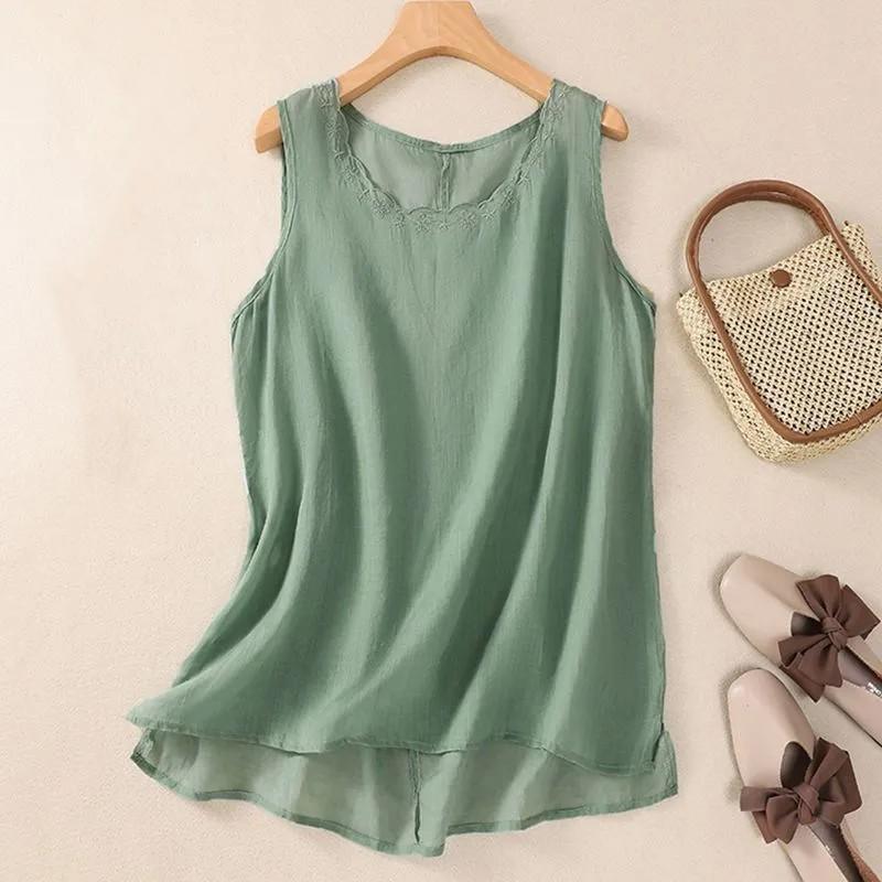 Canottiera da donna estiva a vestibilità larga, vintage, senza maniche, ricamata: Top Monocolore Leggero e Artistico con Spalline Sottili