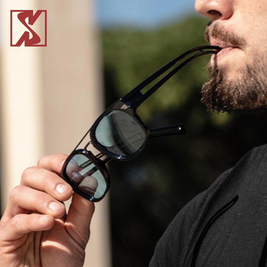 SHEEN KELLY Retro Polarized Square Sunglasses for Men and TR90 Sport Fashion Trendy Designer Multicolor Lens Shades Women, Frame, Eyewear,