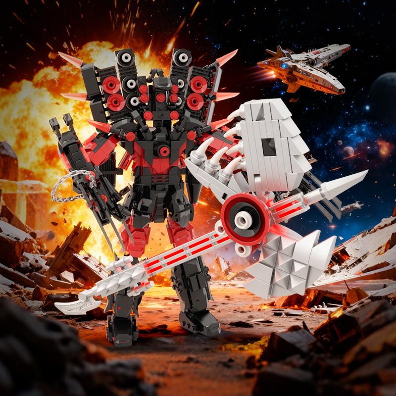 Nová sada stavebních bloků Titan Guitor Speaker Man, kreativní skibidi toaleta s bojovou sekerou, DIY cihly, hračka pro chlapce, vánoční dárek