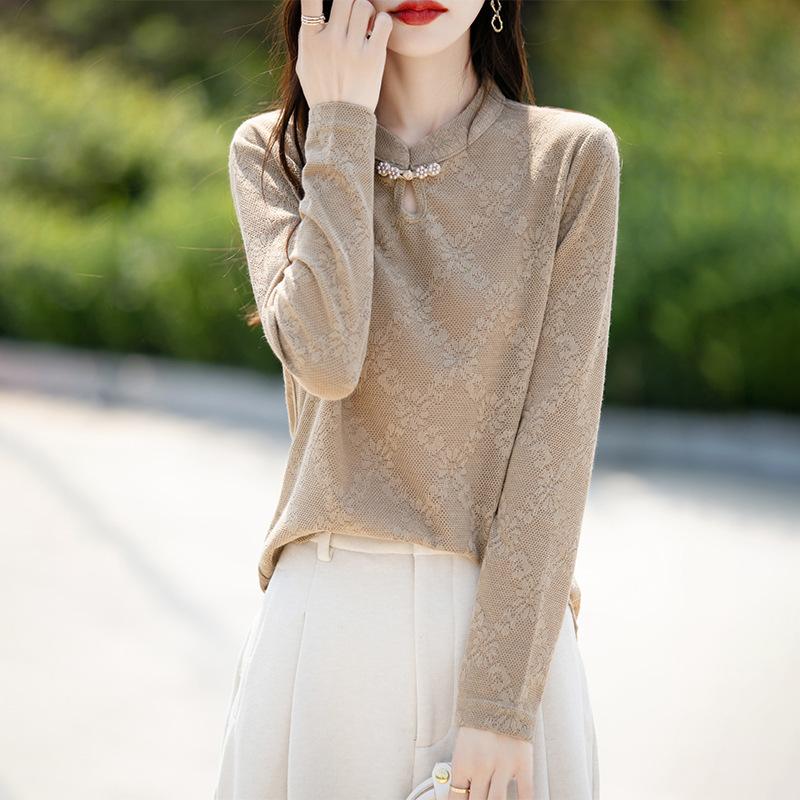 Spring and Autumn Improved Semi-high-neck Knitted Sweater, Women's Base Shirt, Cheongsam Collar, New Chinese-style Stand-up Collar