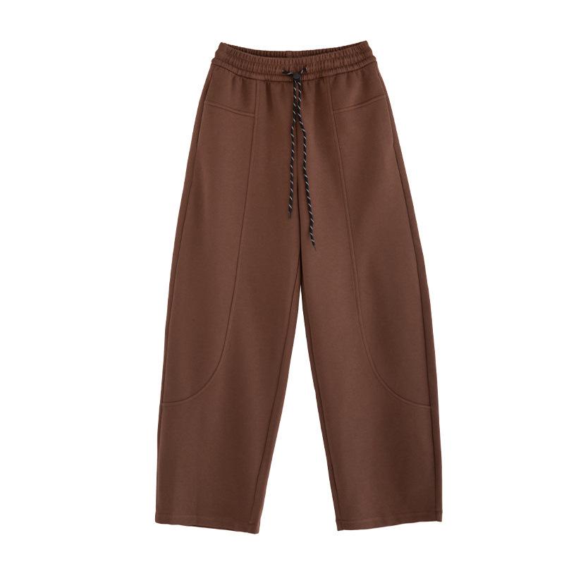 

Women s Coffee-Colored High-Waist Wide-Leg Pants - Spring/Autumn, Slim Fit, Casual, Sporty, Loose Drape. Large коричневый