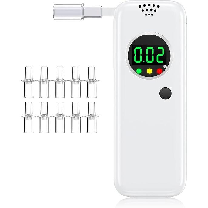 Breathalyzer,High-Accuracy Professional Alcohol Tester with 10 Mouthpieces,LCD Digital Display Alcohol Tester for Personal & Professional