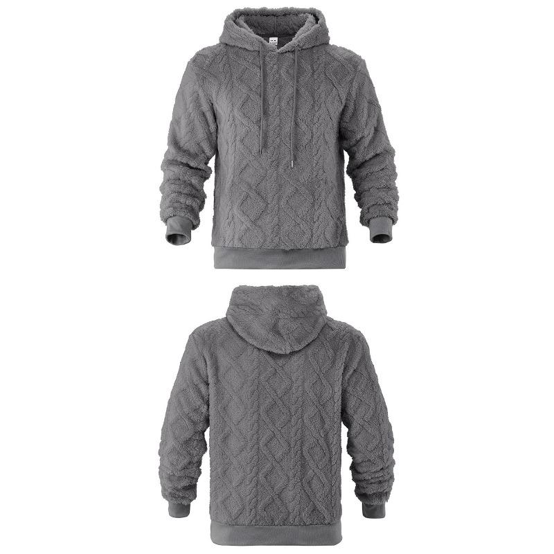Mens American Casual Loose Fleece Lined Jacquard Hooded Pullover Sweatshirt