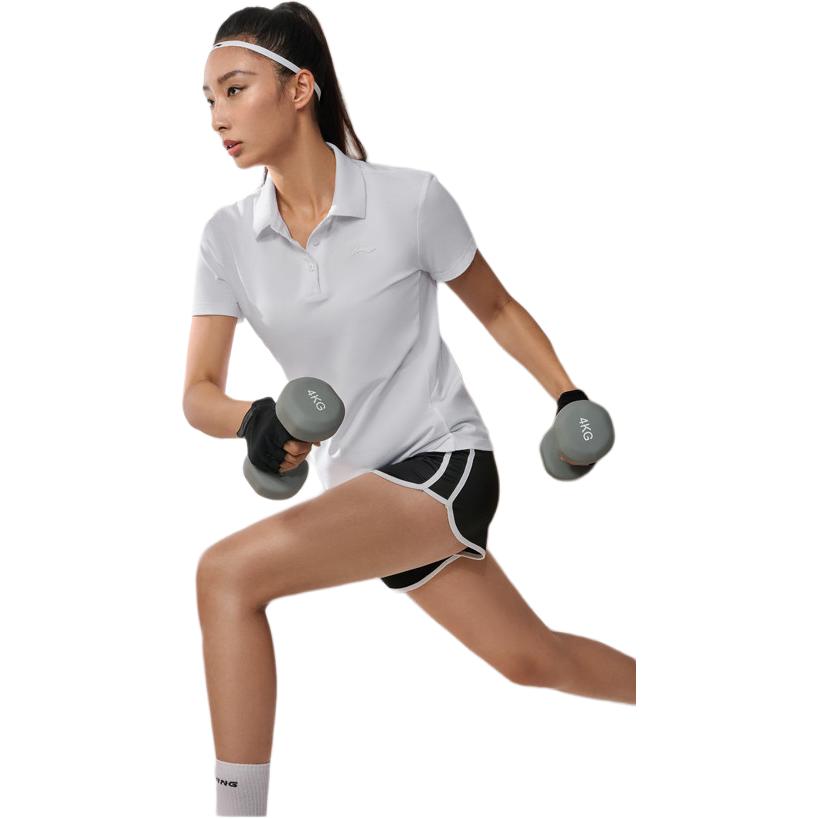 Li-Ning Fitness Series Simple Solid Color Casual Short Sleeve Polo Shirt Women tops White APLU256-1