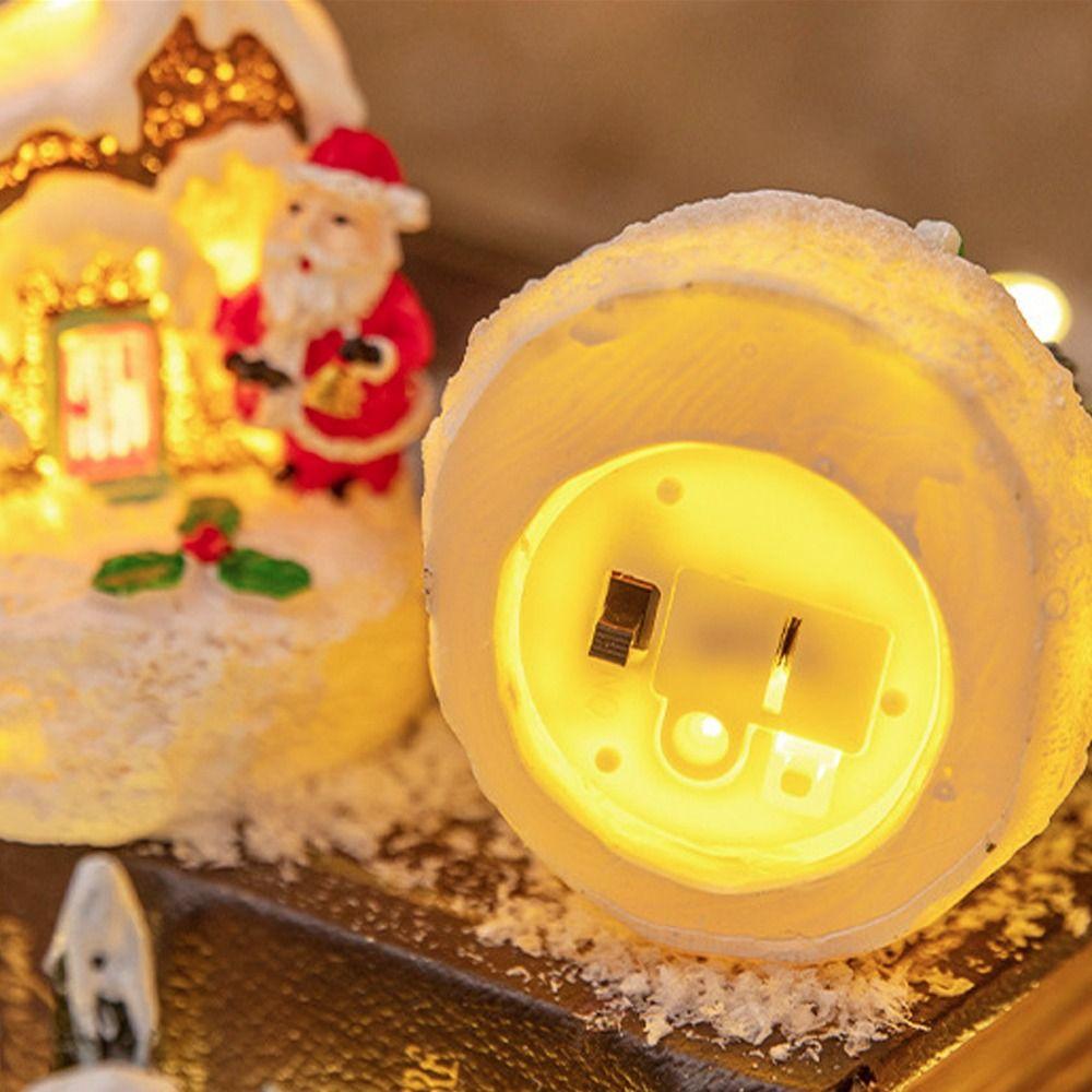 Cute Christmas House Ornaments Resin Miniature Figurine Sculptures House Statue Light Festival