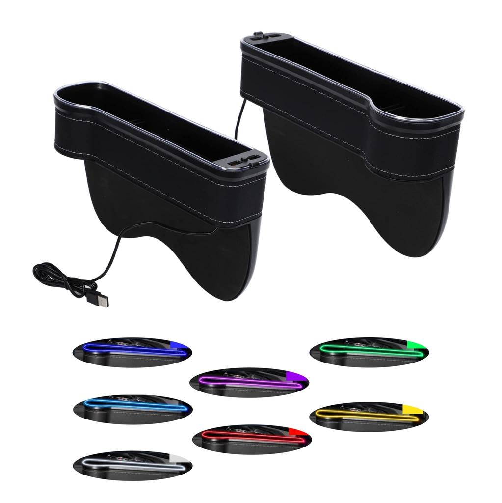 Car Side Pocket with Changing Large Capacity Front Seat Console Pocket with Dual USB Cup Phone Water Easy Convenient Car Accessory Seat Passenger LED,
