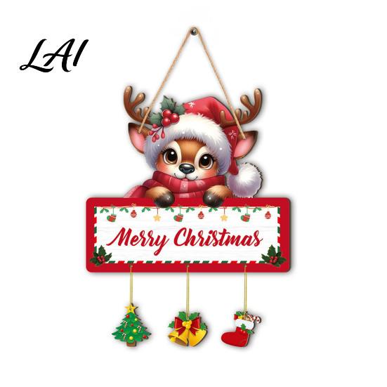 Christmas Gift for Friends Winter Wooden Hanging Sign Elk Snowman Decorative Plaque Indoor Festive Wall Crafts Door Sign Holiday Party Home