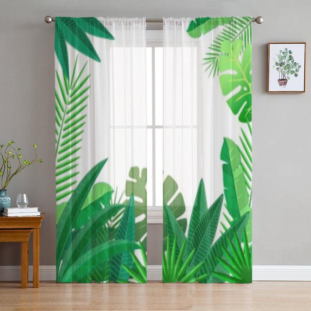 Watercolor Of Tropical Leaves Chiffon Sheer Curtains For Living Room Bedroom Decoration Window Tulle Curtains Drapes