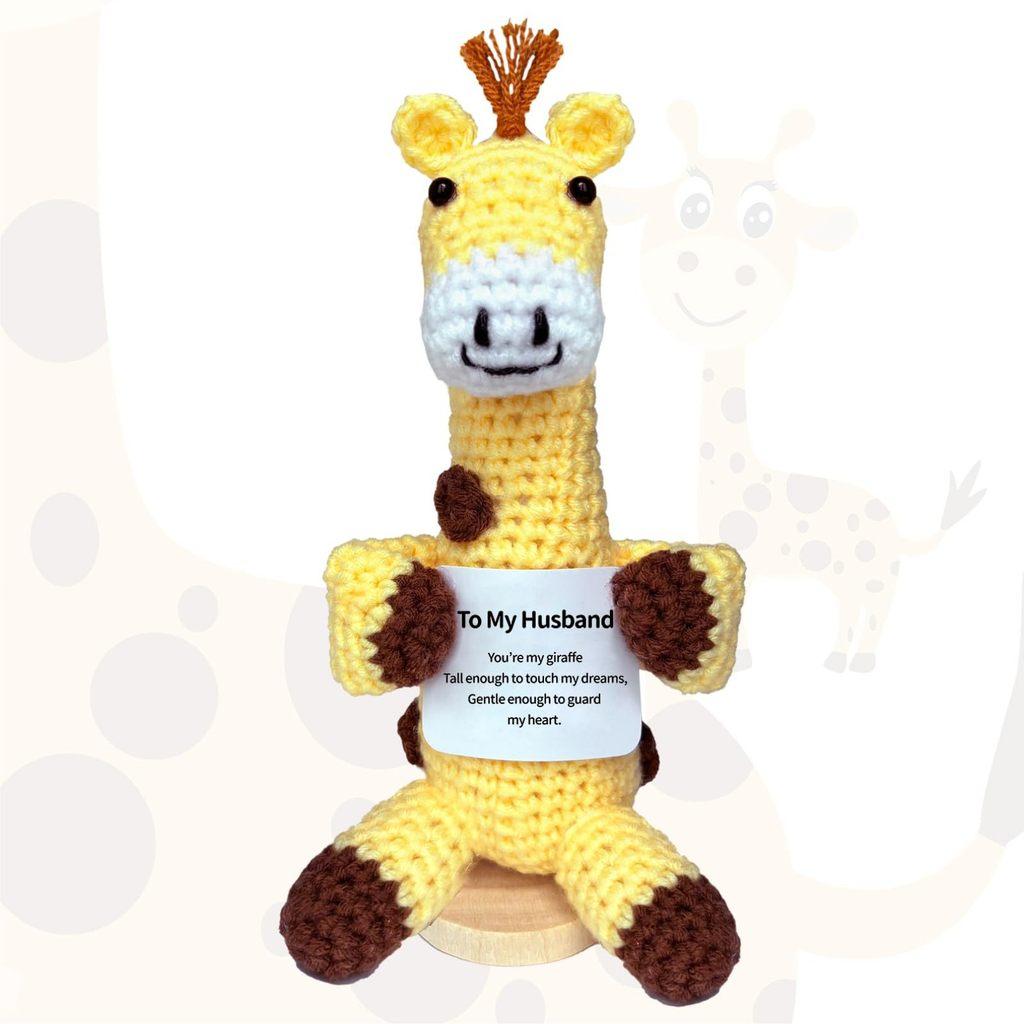 Giraffe Positive Crochet Animals Doll With Card Desktop Ornament Emotional Support Handmade Knitted Cheer Up Toy