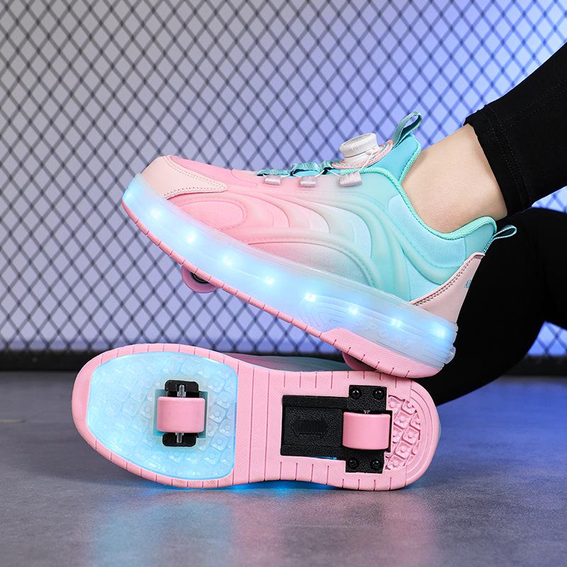 Kids' Light-Up Retractable Double-Wheel Roller Skate Shoes