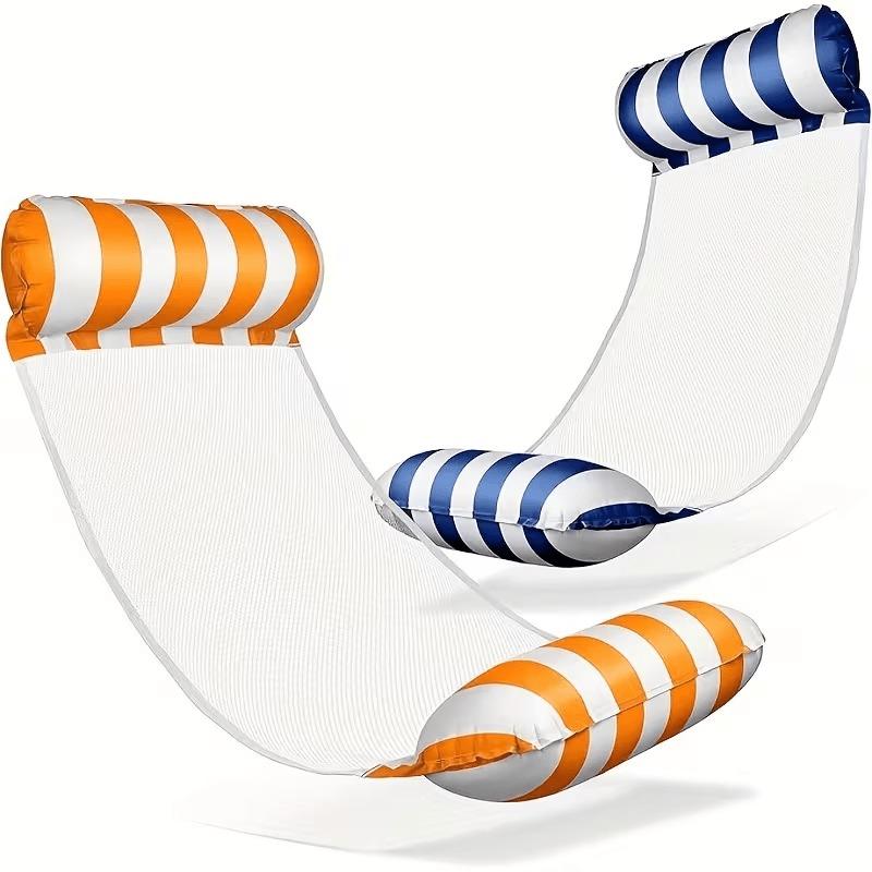 Inflatable Adult Water Hammock Chair - Foldable Striped Inflatable Swimming Ring, Swimming Gadget