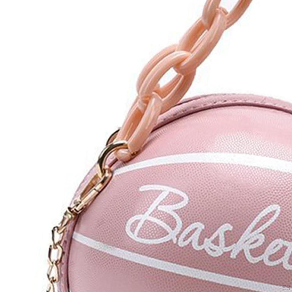 Fashion Women Basketball Bag PU Leather Chain Round Graphic Tote for Gift Shopping Ladies