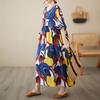 Simple Literary Rustic Style Small Fresh Summer New Loose Thin Abstract Print Short-sleeved Dress Female