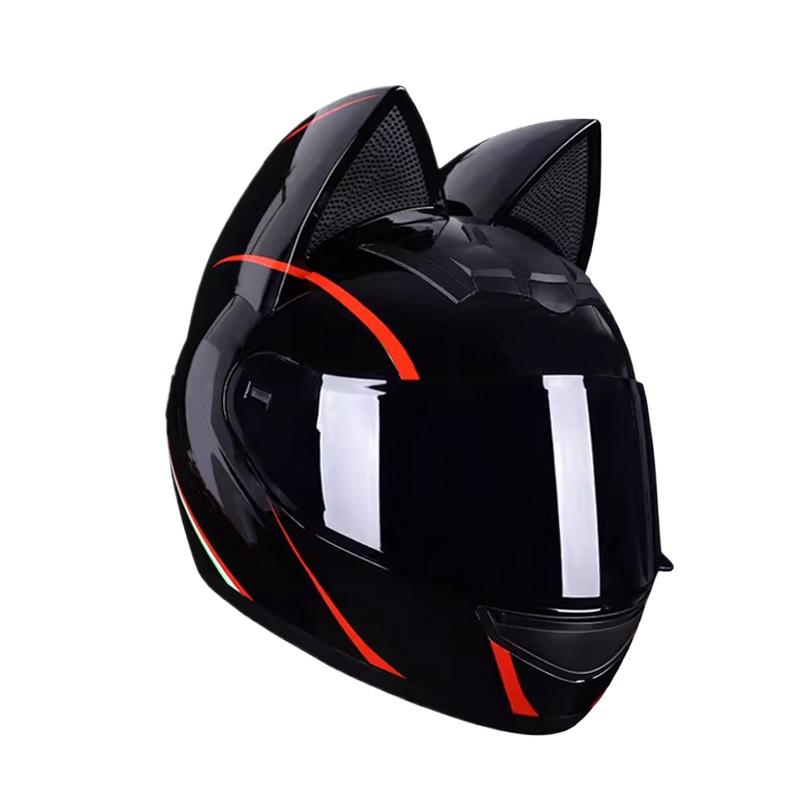 Electric Motorcycle Cat Ear Helmet Female Four Seasons Full Helmet Male Knight Locomotive Cute Rabbit Ears