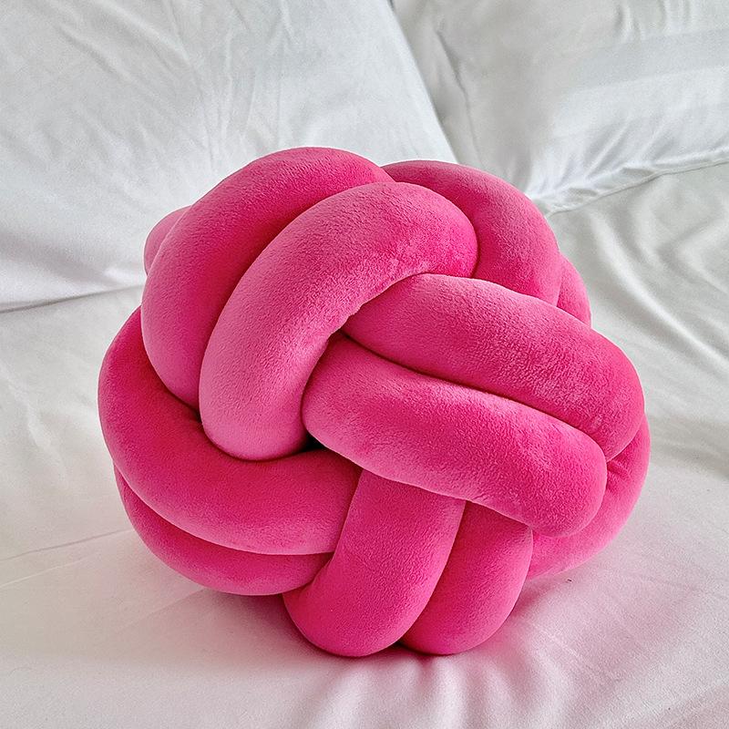 Coussin Décoratif Rond à Pompons Noués à Deux Brins pour Canapé Coussin en Velours Tissé à la Main Oreiller de Chevet