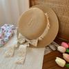 Butterfly Knot Flat Top Straw Hat for Women's Summer New Flower Lace Hat for Beach Shading and Sun Protection Straw Woven Hat