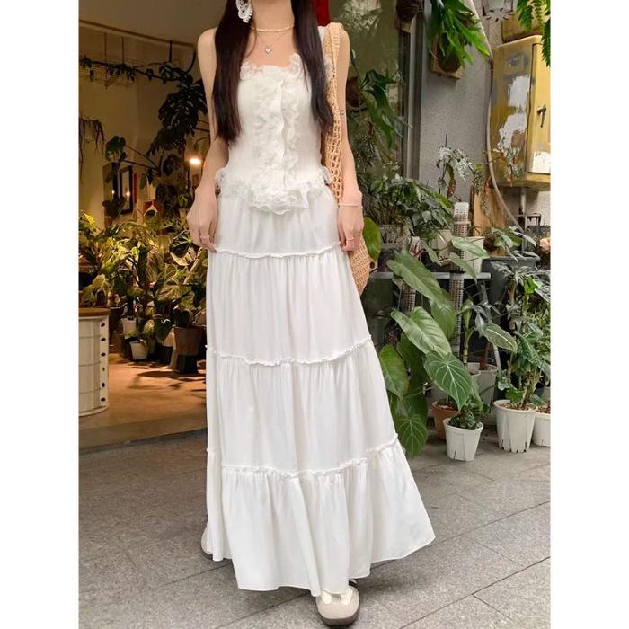 

Белая юбка-трапеция с высокой талией: Нежный облегающий стиль для весны и лета S (30-40 kg)