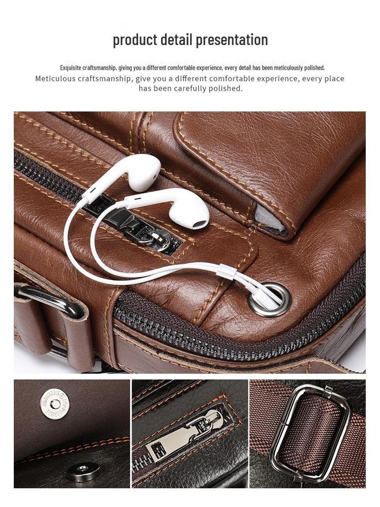 Top Grain Genuine Leather Men's Crossbody Shoulder Bag - Luxury Business & Commute Style