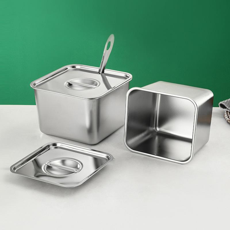 Stainless Steel Tank Box With Cover Kitchen Oil Basin Square Barrel Storage Bottle Seasoning Box Jars And Lids Spice Jars Set